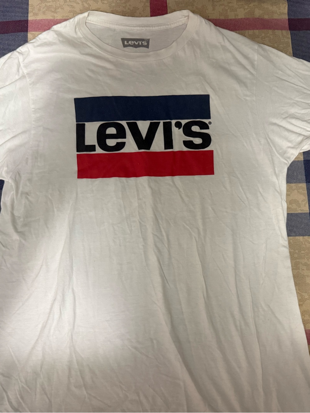 Levi's White Tee with Red and Navy Logo Bars (M)